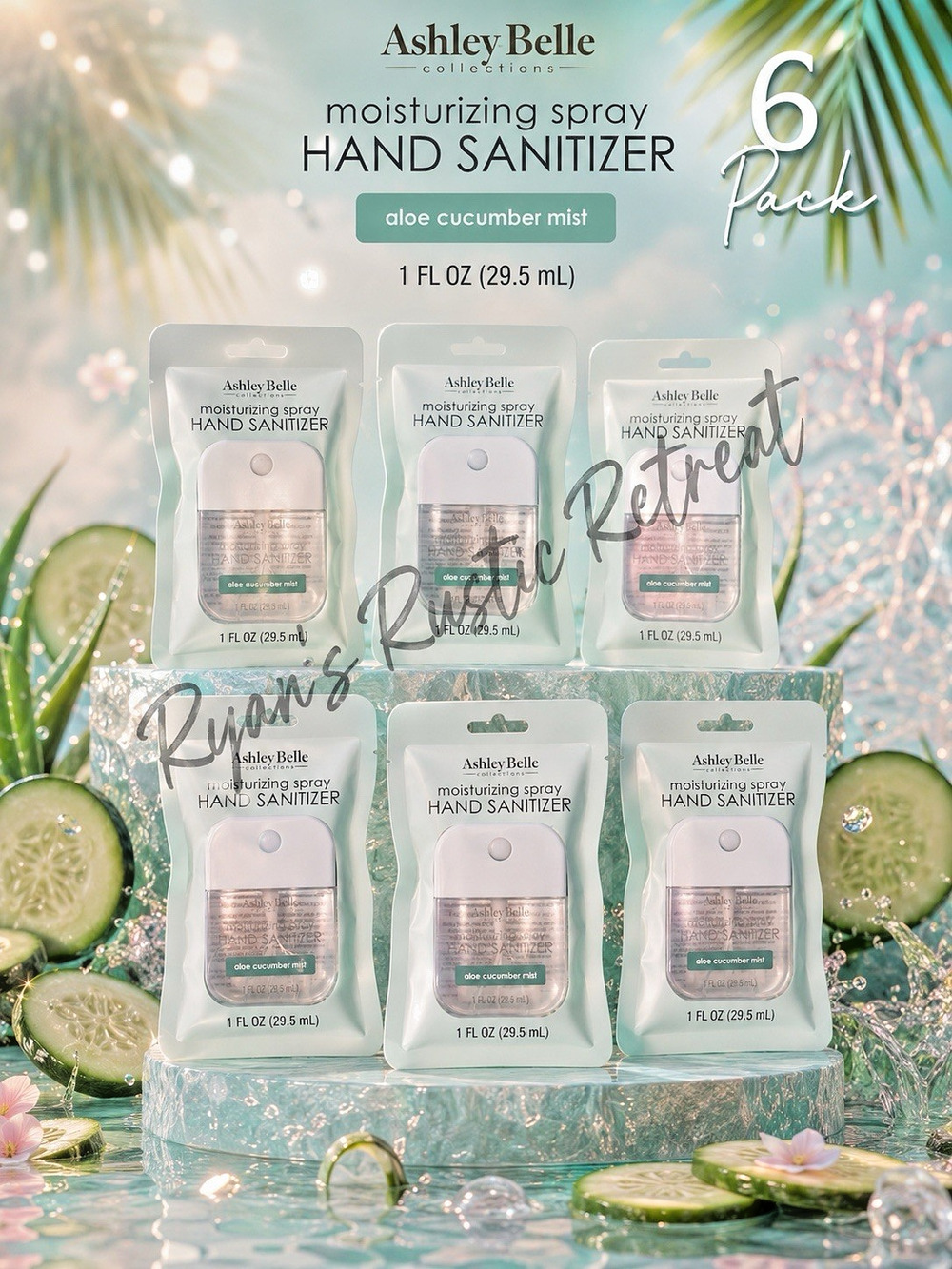 Lot of 6 Ashley Belle Moisturizing Spray Hand Sanitizers in Aloe Cucumber Mist